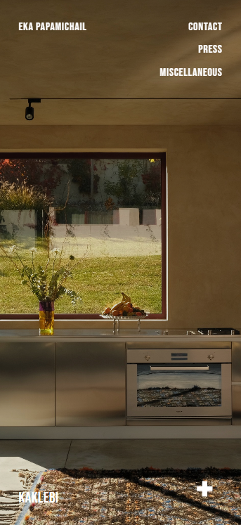 Mobile hero view with full-bleed kitchen photography and navigation